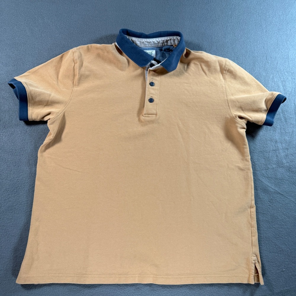 L.L.Bean Classic Casco Bay Polo Men's Large Tan Navy Collar Cotton Polo Shirt